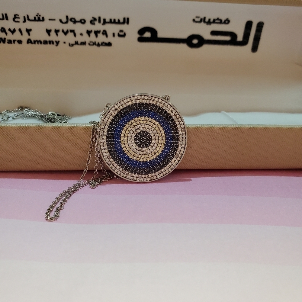 Made in Egypt silver chain W pendant with gemstone White Blue New With Box
